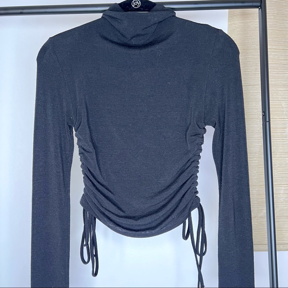 Rebel Flow Long Sleeve Mock Neck Black Ruched Tie Side Top - Picture 8 of 9